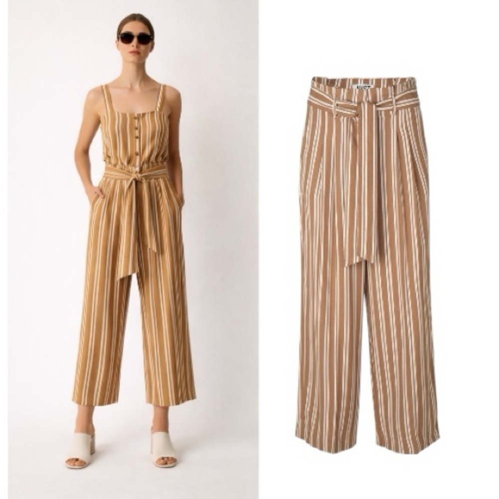 JUST Female Wendy Striped Lyocell Paperbag Wide Leg Pants Large Neutral Striped